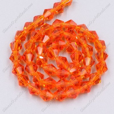 Chinese Crystal Bicone bead strand, 6mm, tangerine, about 50 beads