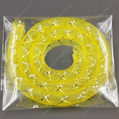 DIY Mesh Bracelet soft nylon fishnet tube, yellow silver line, width:8mm, 40cm