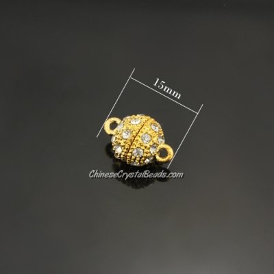 Pave Magnetic Clasps ball, 10x15mm, hole:1.5mm, gold, 10 pcs