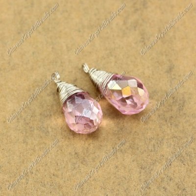 Wire Working Briolette Crystal Beads Pendant, 8x13mm, lt pink AB, 1 pcs