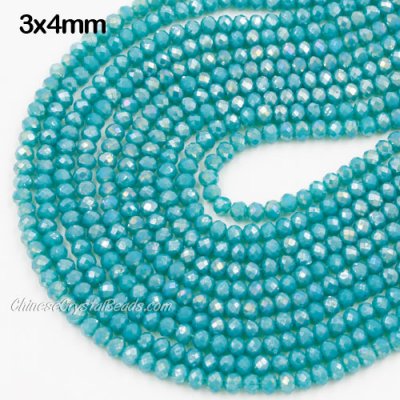 130Pcs 3x4mm Chinese Crystal Rondelle Beads Strand, opal Turquoise 2 AB