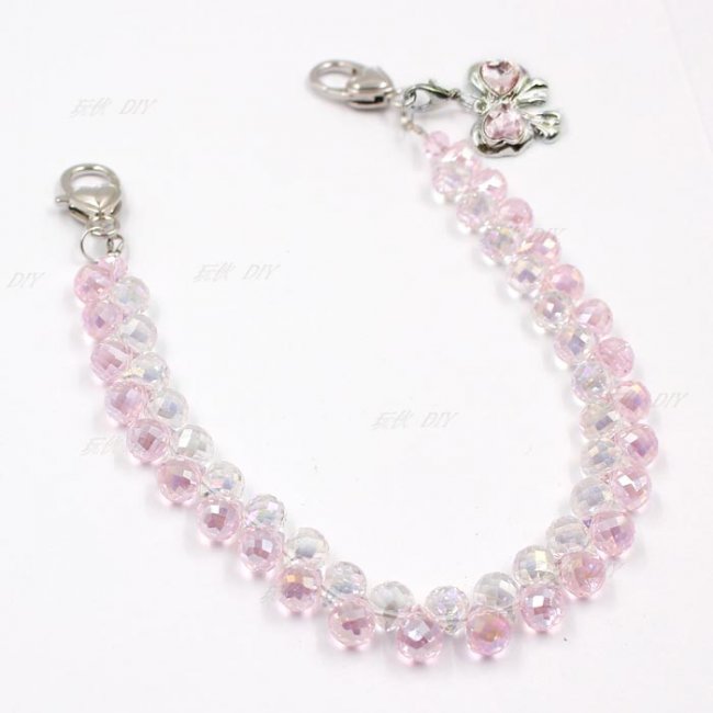 INS Handmade 8mm AA06 strawberry crystal Bead Mobile Phone Chain Women Wrist Strap Keychain - Click Image to Close