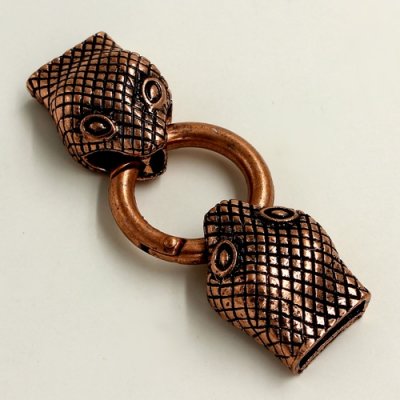 Clasp, Snake End Cap, antiqued-copper finished inchpewterinch #zinc-based alloy,62x24mm Hole 13x3mm, Sold individually.