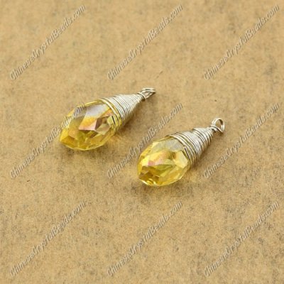 Wire Working Briolette Crystal Beads Pendant, 6x12mm, topaz AB, 1 pcs