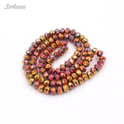 130pcs 3x4mm red rainbow color Crystal Rondelle Beads Strand