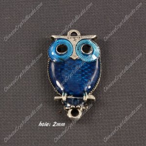 Alloy owl charms, 17x30mm,old silver plated, blue, sold 1 piece