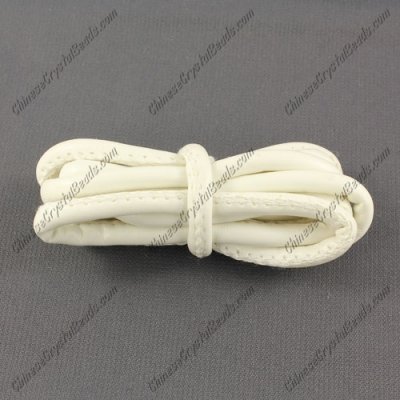 Stitched Nappa Round Leather Cord, 5mm, white,
