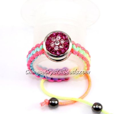 Pave ring, 10mm, button, fuchsia-flower, Sold individually.