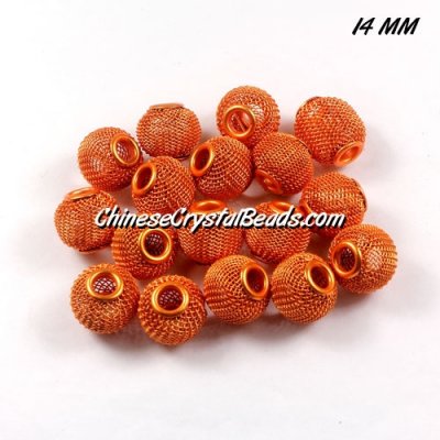 14mm orange Mesh Bead, Basketball Wives, 12 pieces