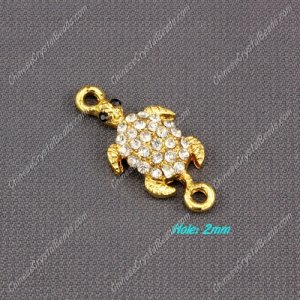 turtles pave crystal link charms, gold plated 13x27mm, 1pcs