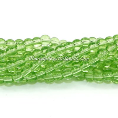 Chinese 6mm Round Glass Beads lime green, hole 1mm, about 54pcs per strand