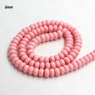 100Pcs 6x3.5mm Smooth Roundel Shape Glass Beads, rondelle glass beads strand, hole 1mm, pink