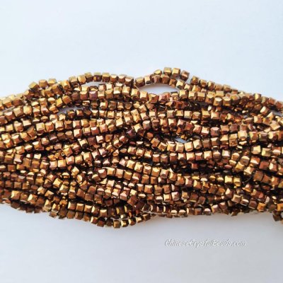 4mm Cube Crystal beads about 95Pcs, copper