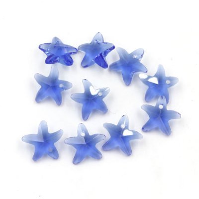 10Pcs 14mm Crystal beads Faceted starfish Pendant, blue, hole: 1mm