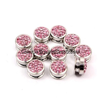 Pave button beads, light pink, silver-plated copper, 10mm , Sold per pkg of 10 pcs