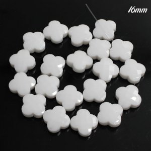 flower faceted crystal beads, 16mm, opaque white, 1 Pc