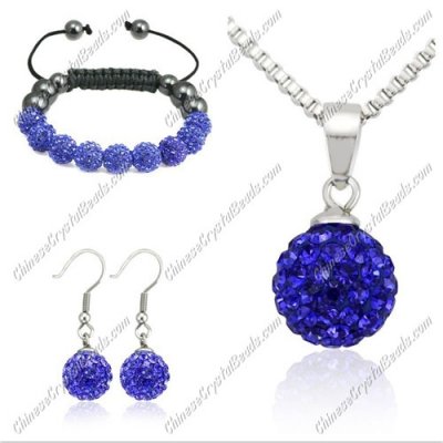 Pave set, Sapphire, 10mm clay pave beads, Necklace, bracelet, earring