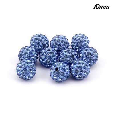 50pcs 10mm Pave Beads, clay, pave disco beads, Light sapphire, hole: 1.5mm