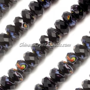 Millefiori Crystal faceted rondelle Beads, black, 8x14mm, 20 beads