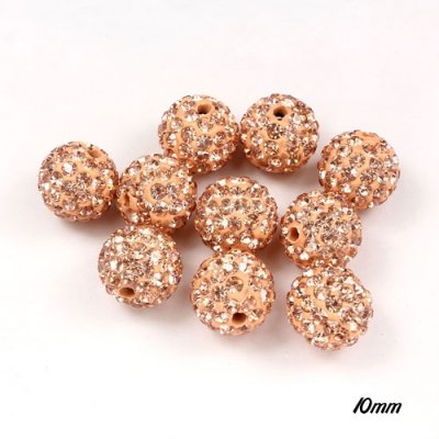 50pcs, 10mm pave clay disco beads,peach, hole: 1.5mm