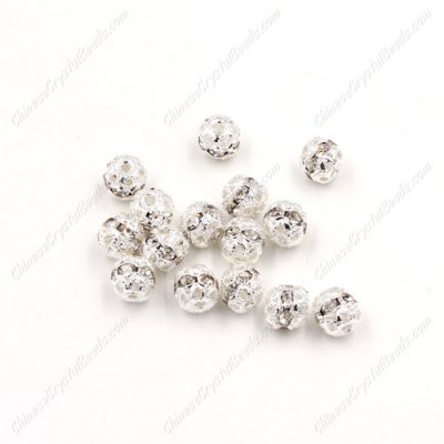50 pcs 6mm Rhinestone round ball bead, silver spacer bead,crystal bead,copper,metal, hole:1mm