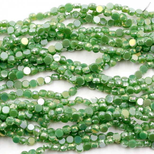 4mm flat round glass crystal beads, opaque green AB, about 140-150pcs - Click Image to Close