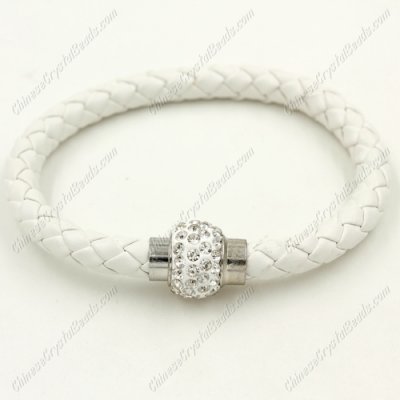 12pcs Weave leather bracelet, Magnetic Clasps, white, wide 7mm, length about 7inch