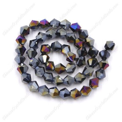Chinese Crystal Faceted Bicone Strand, Black AB, 6mm, about 50 beads