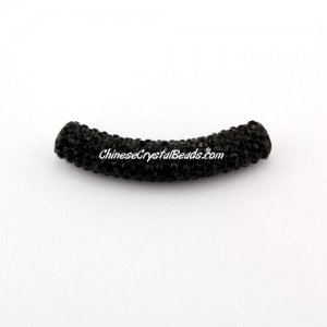 Pave Crystal Pave Tube Beads, 45mm, 4mm hole, black, sold 1pcs