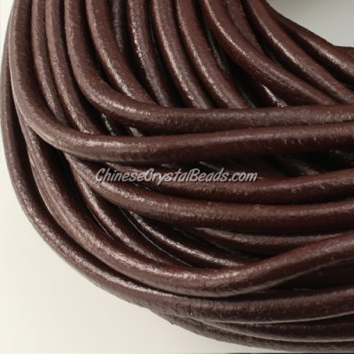 5mm round leather cord, coffee color, Sold by the inch