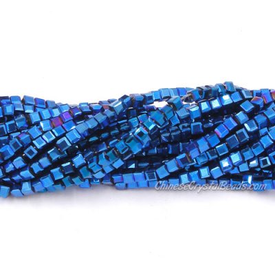 180pcs 2mm Cube Crystal Beads, Metallic Blue