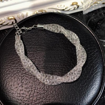 4mm double strand full diamond mesh metal twist bracelet, silver color,1 pc
