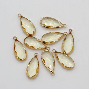 5Pcs 10x23mm lt yellow drop Glass crystal Connecter Bezel pendant, Drops Gold Plated one Loops