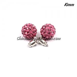 Pave clay disco Earrings, pink, 10mm, sold 1 pair