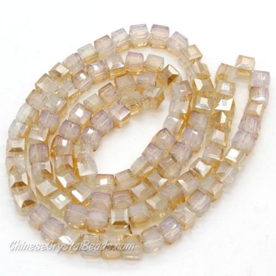 95Pcs 4mm Cube Crystal Beads, opal amber light