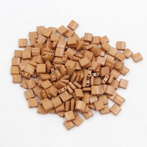 Chinese 5mm Tila Square Bead, opaque Frosted opaque tan, about 100Pcs