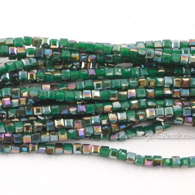 180pcs 2mm Cube Crystal Beads, opaque emerald and brown light