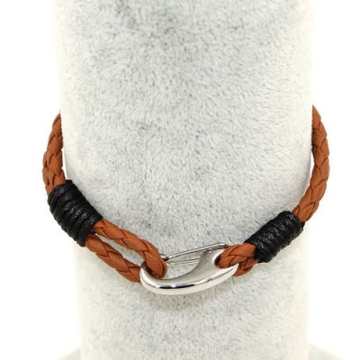 Stainless steel Men's Braided Leather Bracelets Clasp, brown color