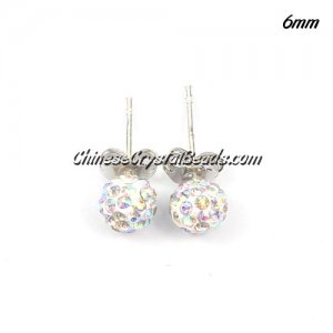 Pave Drop Earrings, 6mm, white AB, sold 1 pair
