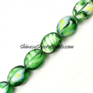 Millefiori faceted oval glass beads, green, 16x20mm, 1 beads