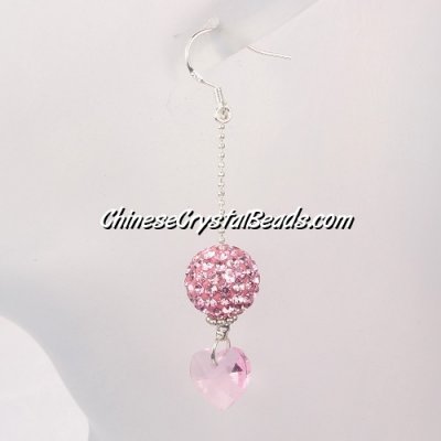 crystal earring, Pave earring, pink clay disco beads, sold 1pair