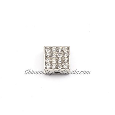 Pave square beads, 10mm, silver, sold per 12 pieces bag