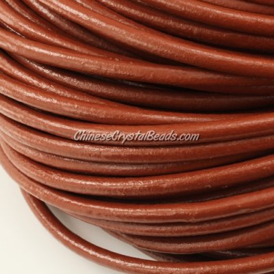 5mm round leather cord, brown color, Sold by the inch