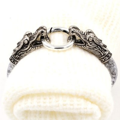 mesh bracelet, antiqued silver plated alloy dragon 2 alloy skull End Cap, gray Mesh Bracelet, Approx. Wide:8mm