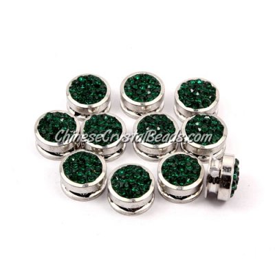 Pave button beads, emerald, silver-plated copper, 10mm , Sold per pkg of 10 pcs