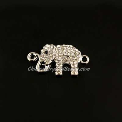 pave crystal elephant charms, 32x17mm, silver plsted, 1 piece