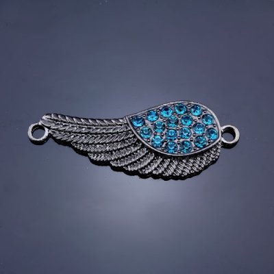 Pave accessories, angel wings, 18x46mm, gunmetal-plated, indicolite rhinestone, sold 1 pcs