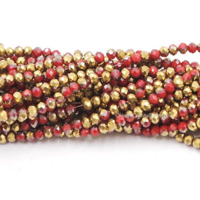 130Pcs 2.5x3.5mm Chinese Crystal Rondelle Beads, Red Velvet half gold