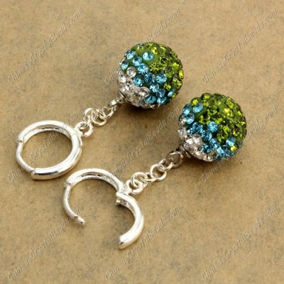 High quality Pave Drop Earrings, 12mm evil eye pave beads, olivine 2 gradient, sold 1 pair