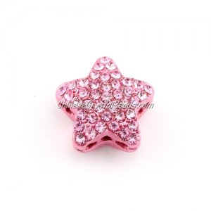 pave star cube beads, 19mm, pink, 1 piece